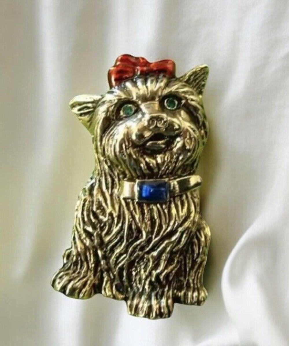 New Handcrafted Enamel & Crystal Yorkshire Terrier Yorkie Puppy DOG PIN Brooch